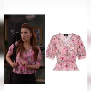 The Kooples Paisley Flower Metallic Foil Cropped Blouse Pink